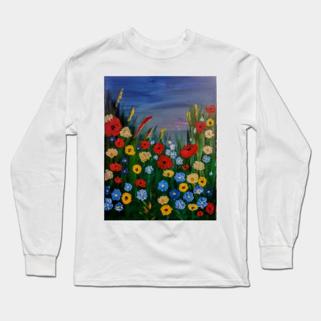 Wild flowers at night Long Sleeve T-Shirt by kkartwork